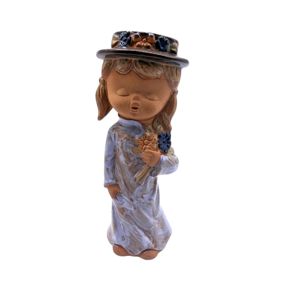 Vintage Flower Child Girl Figurine Terracotta Paul Marshall Japan 8” - Picture 4 of 9